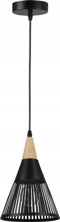 Mennyezeti lámpa Hira 3×E27 fekete kúp fa domború hosszú