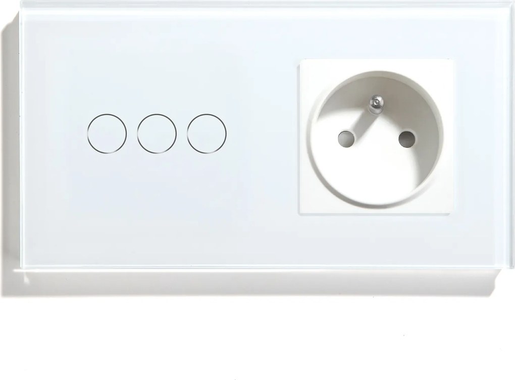 3K Tripla Érintőkapcsoló Konnektorral Üvegkapcsoló