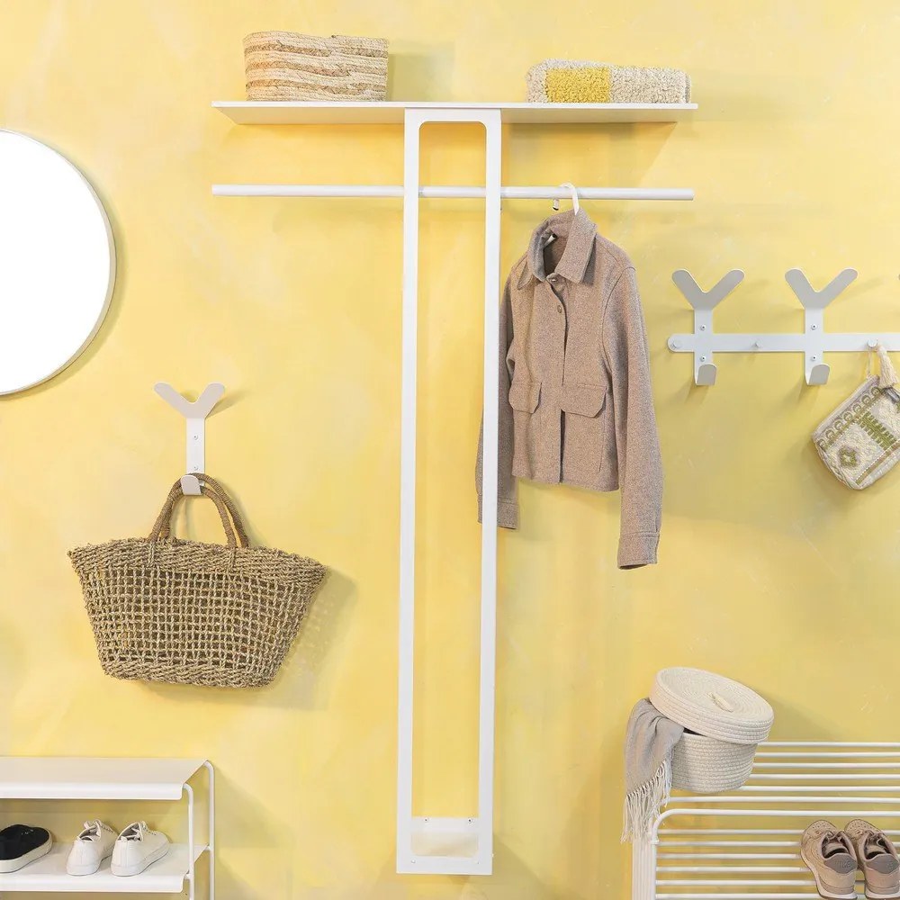 Fehér acél fali fogas polccal 100 cm Luno Large – Spinder Design