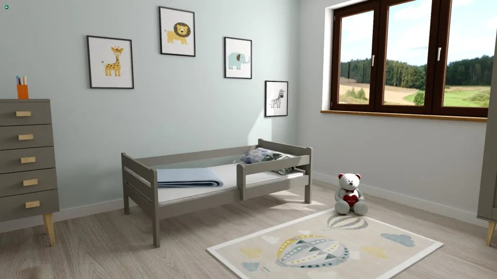 Edi fenyő gyerekágy szürke 80x160 + ajándék ágyrács
