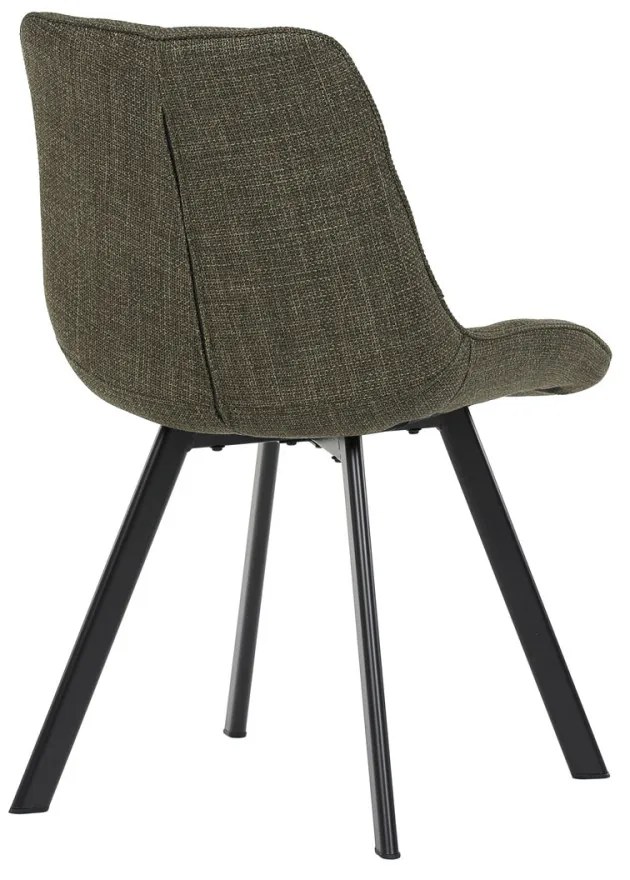 Scaun de dining tapițat cu țesătură verde și picioare metalice. HC-465