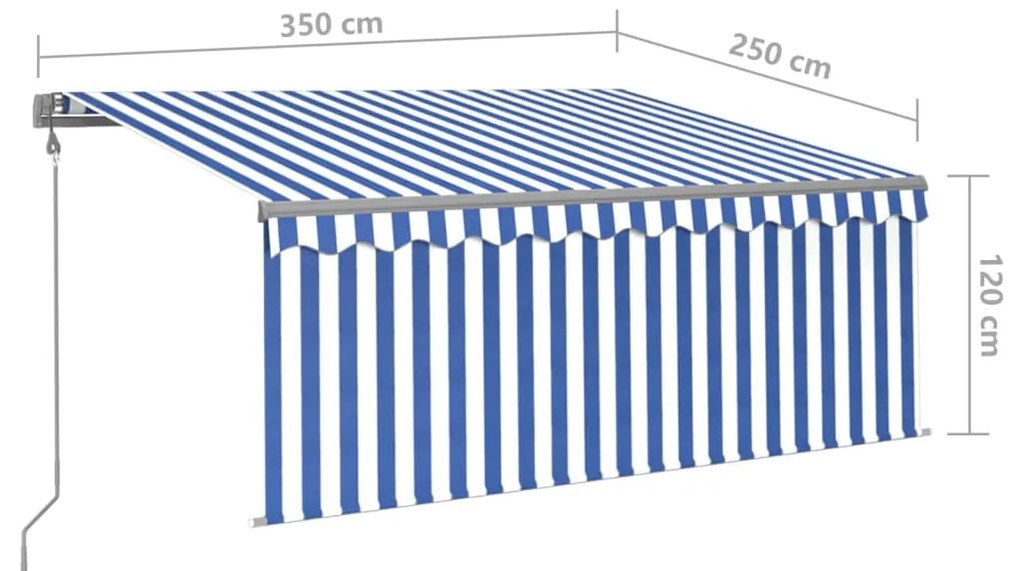 kék és fehér automata napellenző redőnnyel 3,5 x 2,5 m