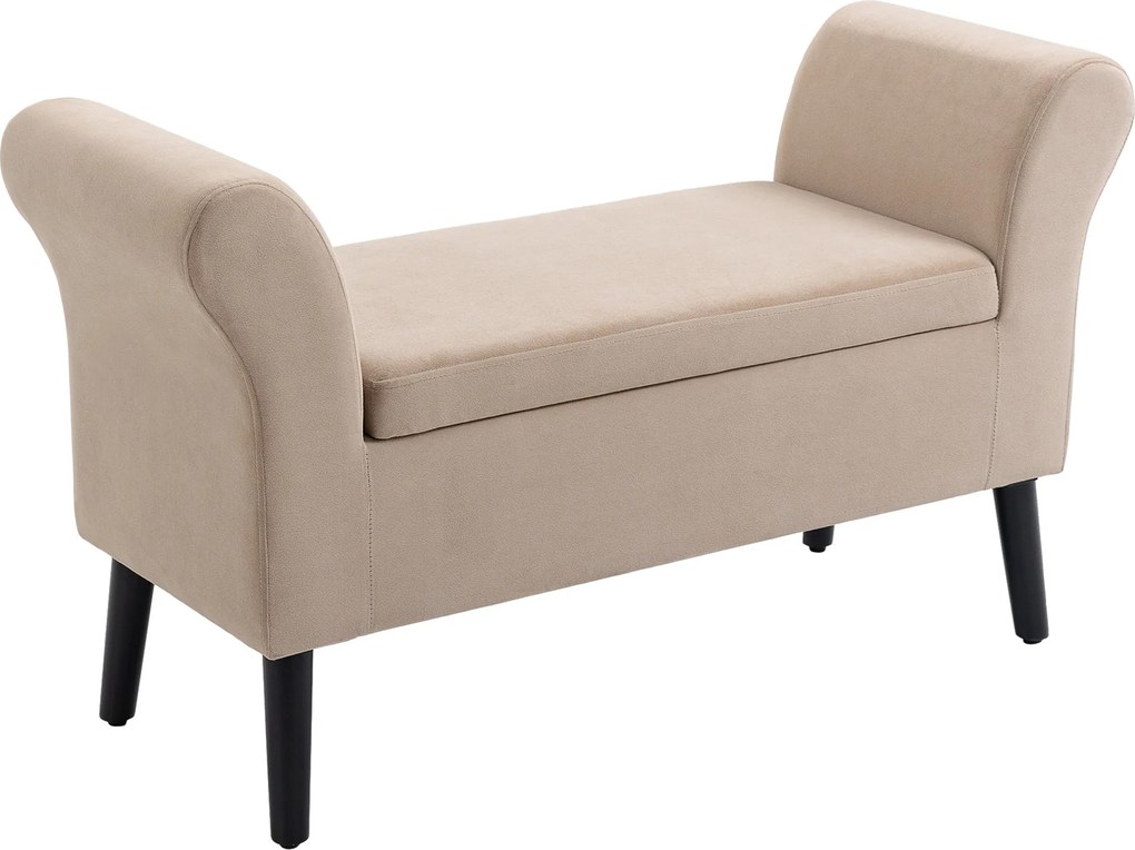 HOMCOM Kárpitozott Pad Tárolóval, Karfás a Folyosóra, Hálószobába, Velvet Poliészter 111,5 x 41 x 65 cm Bézs | Aosom
