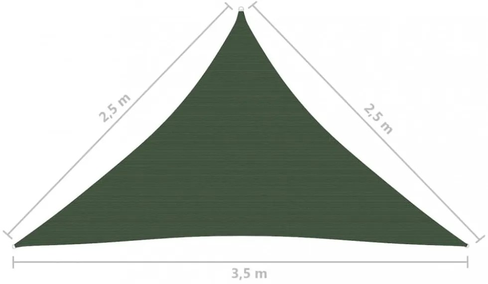 sötétzöld HDPE napvitorla 160 g/m² 2,5 x 2,5 x 3,5 m