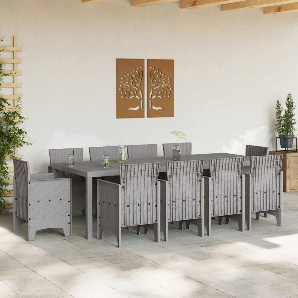Kert étkező szett 11 pcs Világosszürke Polt rattan