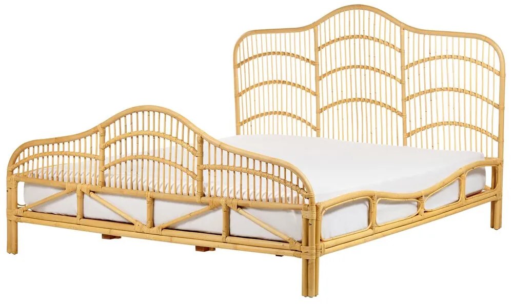 Világosbarna rattan franciaágy 180 x 200 cm DOMEYROT Beliani