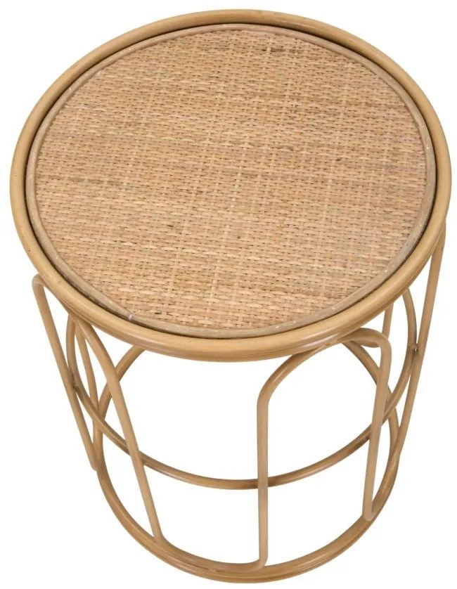 Kerek kisasztal fém vázzal és rattan asztallappal