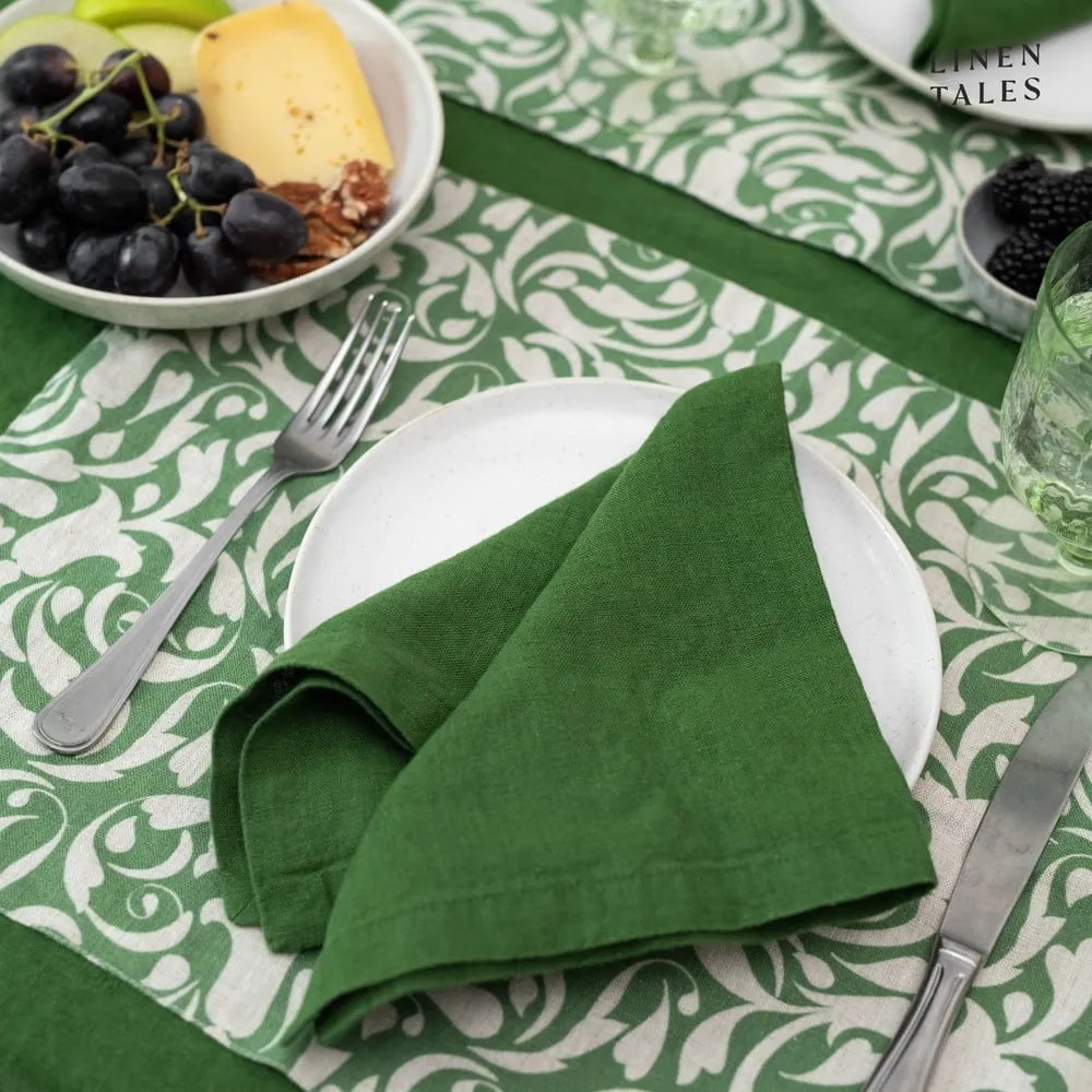 Len tányéralátét 35x45 cm Evergreen Damask – Linen Tales