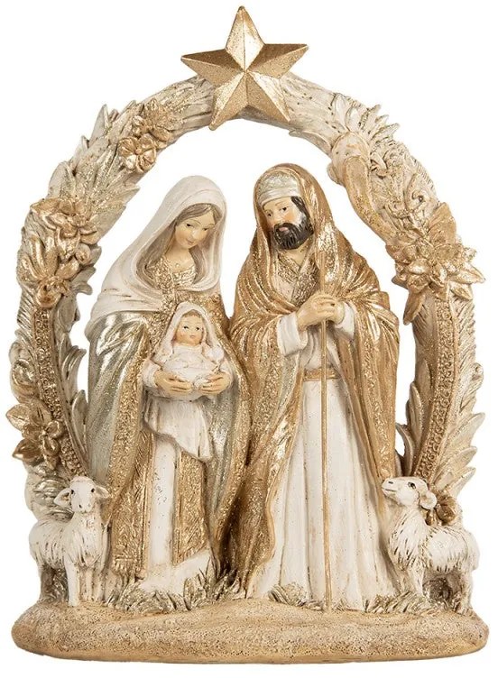Betlehem életkép Szentcsalád 19x7x24 cm Bézs Arany ünnepi dekoráció