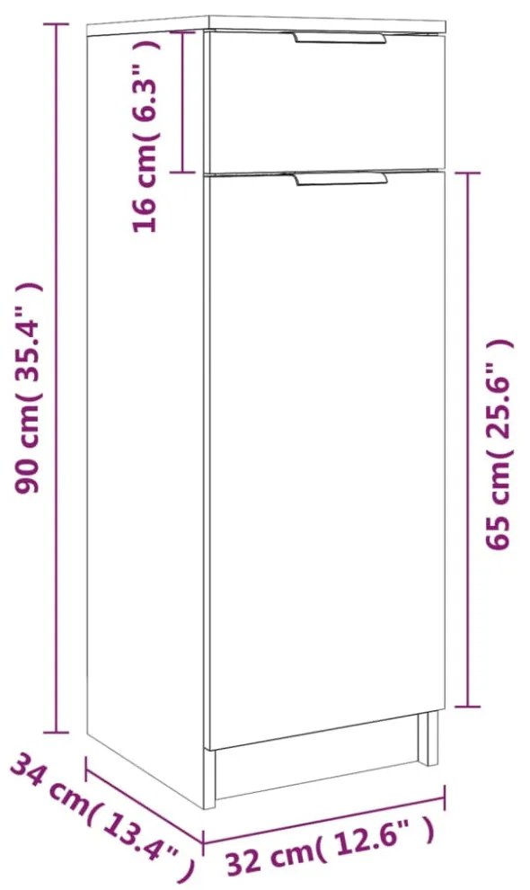 fehér szerelt fa fürdőszobaszekrény 32 x 33,5 x 90 cm