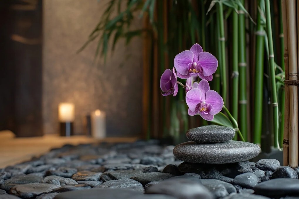 Vászonkép Canvas Orchidea Bambusz Zen Spa Kövek Relaxáció 60x40