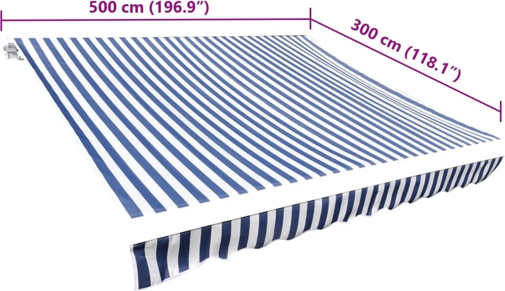 Kék és fehér vászon napellenző tető 5 x 3 m