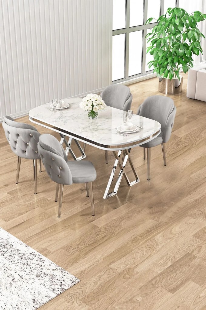 Zae étkezőgarnitúra, fehér márvány-króm, 168 cm – TR240CHR3072