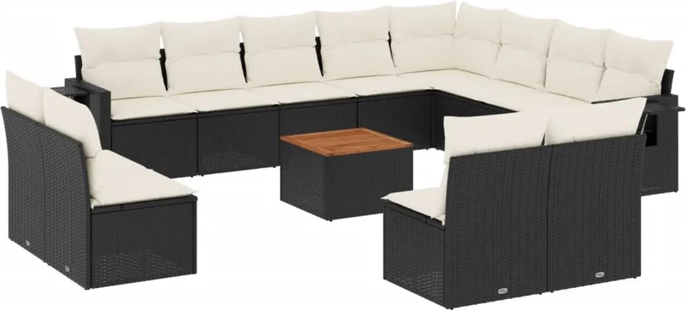 vidaXL 13 részes fekete polyrattan kerti ülőgarnitúra párnákkal