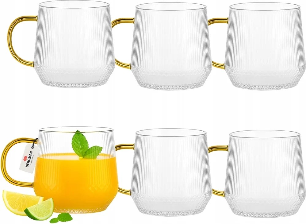 Pohár szett füllel 350ml italokhoz Bergman üvegpohár 6 db-os