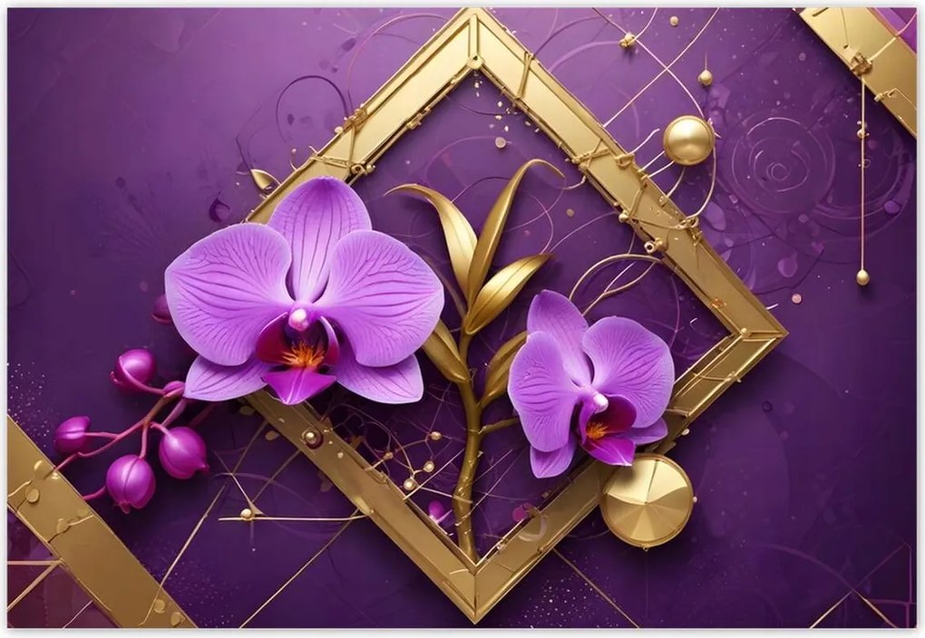 Fotótapéták 152x104 Lila orchideák és arany