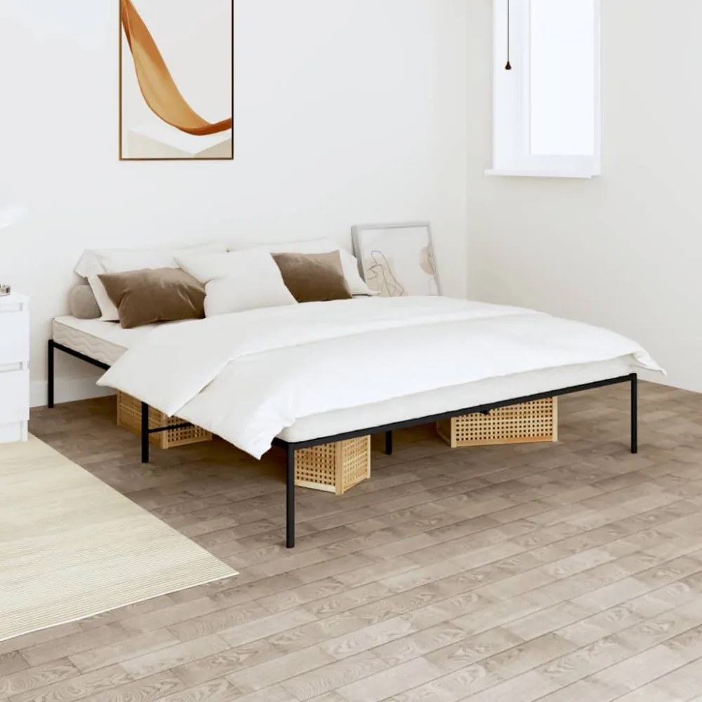 fekete fém ágykeret 150 x 200 cm
