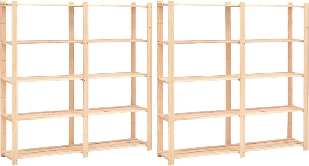 vidaXL 2 db 5-szintes tömör fenyő tárolópolc 500 kg 170 x 38 x 170 cm