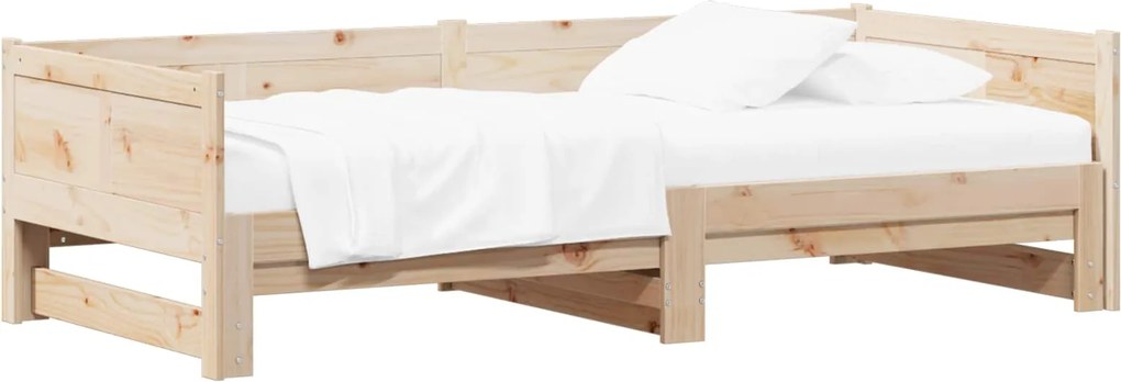 vidaXL Kihúzható nappali ágy Természetes 180 x 200 cm Tömör fenyőfa