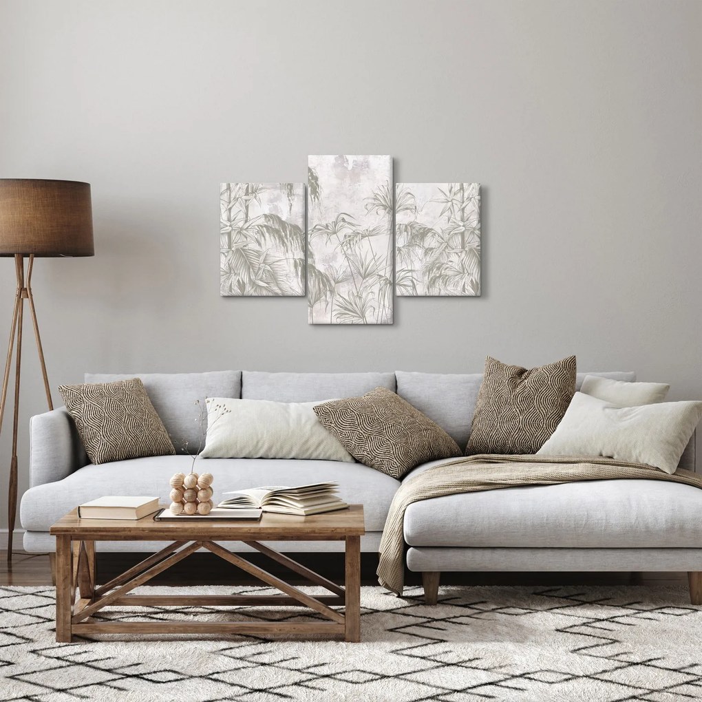 Kép - Trópusi növények a falon szürke színben (90x60 cm)