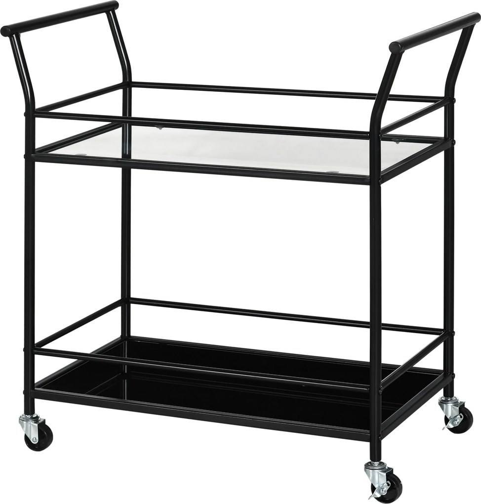 HOMCOM Konyhai Kocsi, Görgős Kocsi, Tálalókocsi 2 Polccal, Oldalsó Kocsi Kerekeken, Tároló Kocsi Konyhához, Fém, Fekete, 75 x 40 x 80 cm | Aosom