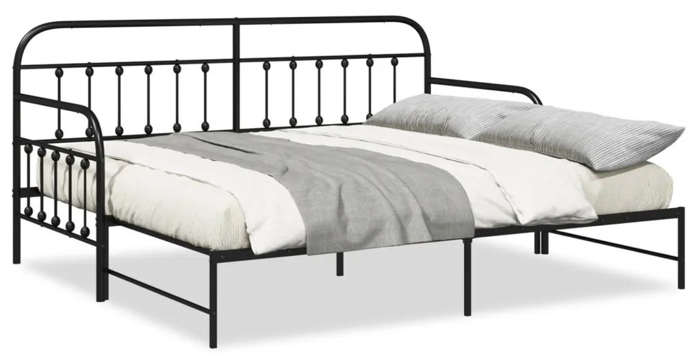 vidaXL Nappali ágykeret fejtámlával Fekete 90 x 190 cm Acél