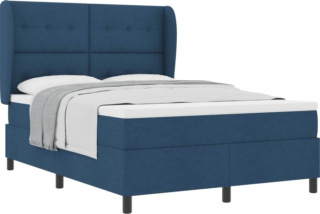 vidaXL Boxrugós ágy matracmal fejtámlával Kék 140 x 190 cm szövet