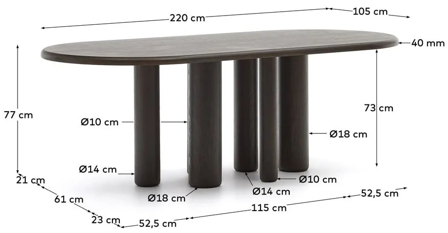 Étkezőasztal 105x220 cm Mailen – Kave Home