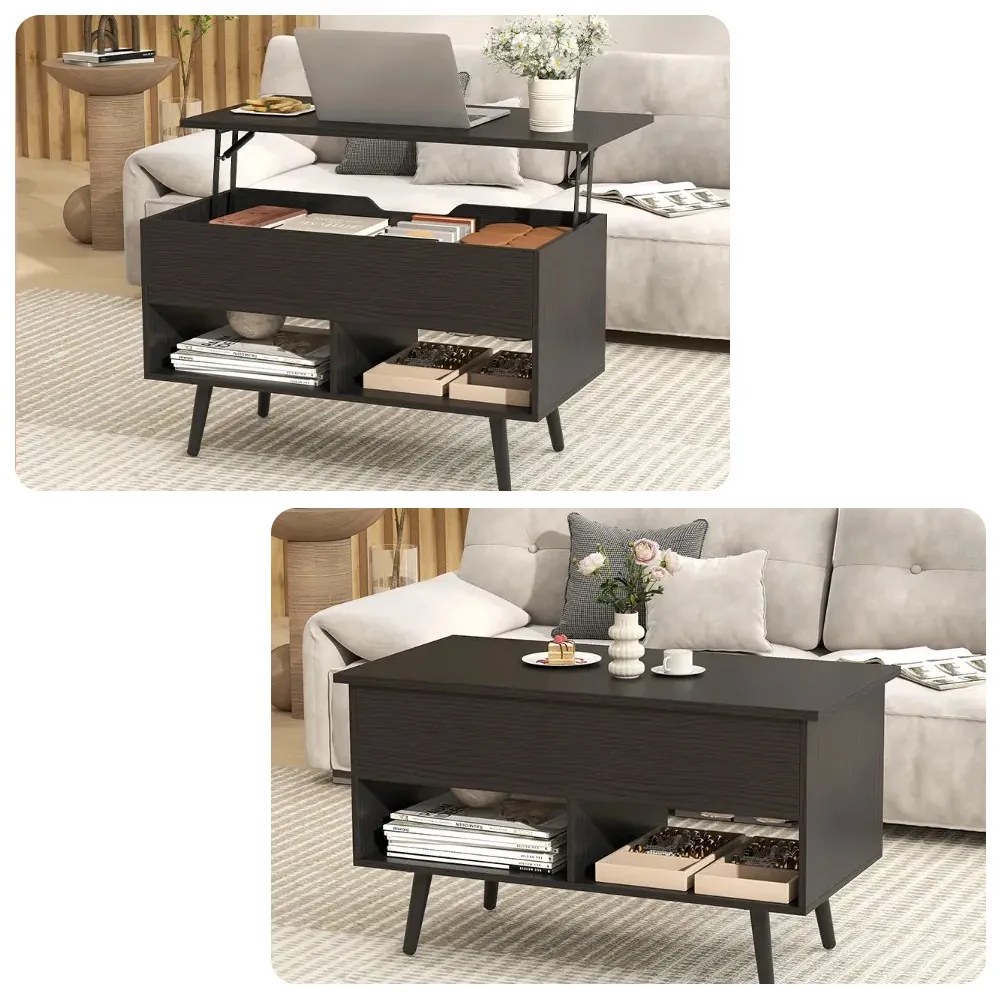 Dohányzóasztal emelhető asztalappal, fekete