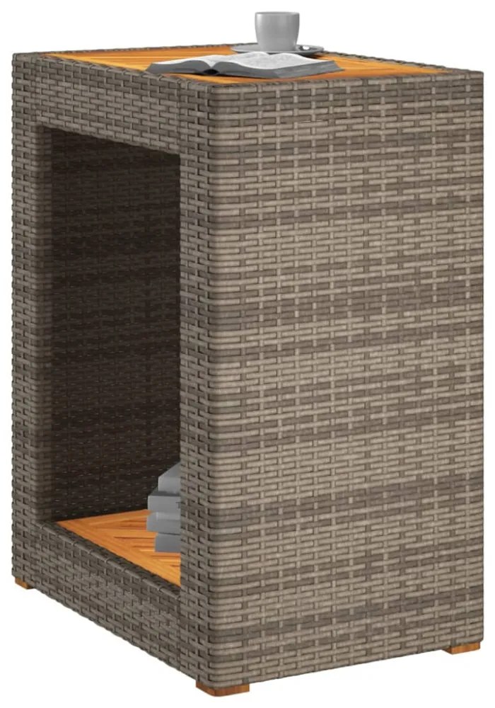 szürke polyrattan falapos kerti kisasztal 60x40x75 cm
