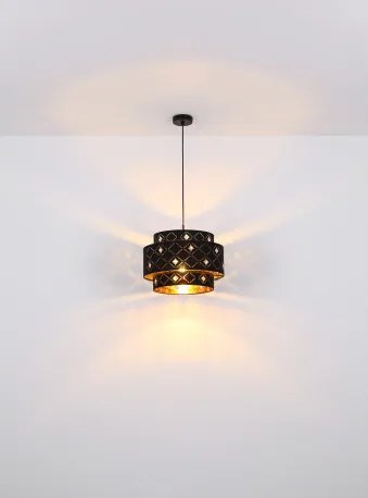 Globo 15448H1 Függeszték fém fekete váz, fekete-arany textil ernyővel, akril -kristály dekor gyöngyökkel. Ø:400, M:1400, fényforrás nélkül 1xE27 60W 230V