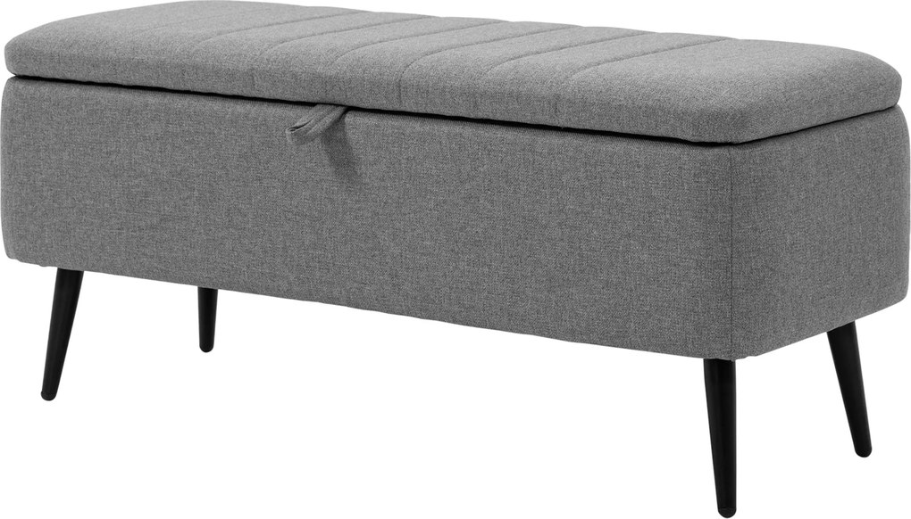 HOMCOM Tároló Pad Kárpitozott Üléssel, Óriás Puff Acél Lábakkal, Tároló Ládával Nappaliba, Hálószobába, Előszobába 102 x 40 x 44 cm, Szürke | Aosom