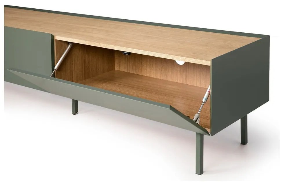 Zöld-natúr színű TV-állvány tölgyfa dekorral 180x45 cm Arista – Teulat