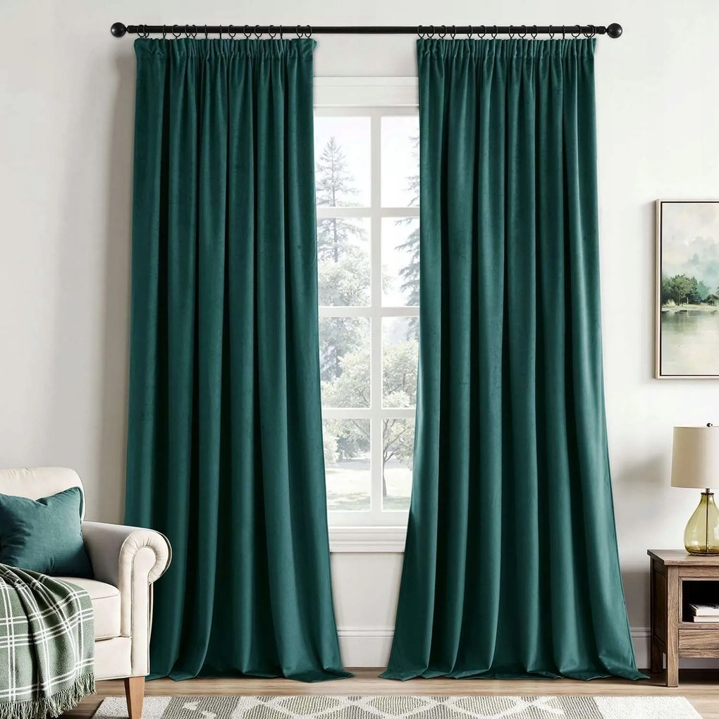 Thermo sötétítő függöny fodros szalaggal zöld 140x280cm 2db