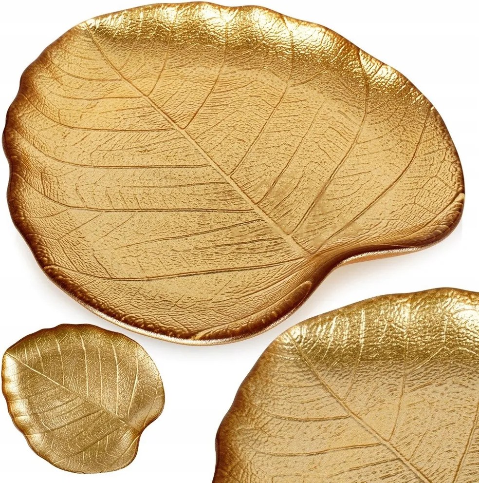 Tányér Arany dekoratív snack tálca dekoráció Levél 18x16 cm