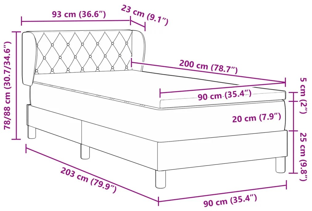 Boxspring Ágy Matrac Sötét Zöld 90x200 cm Bársony