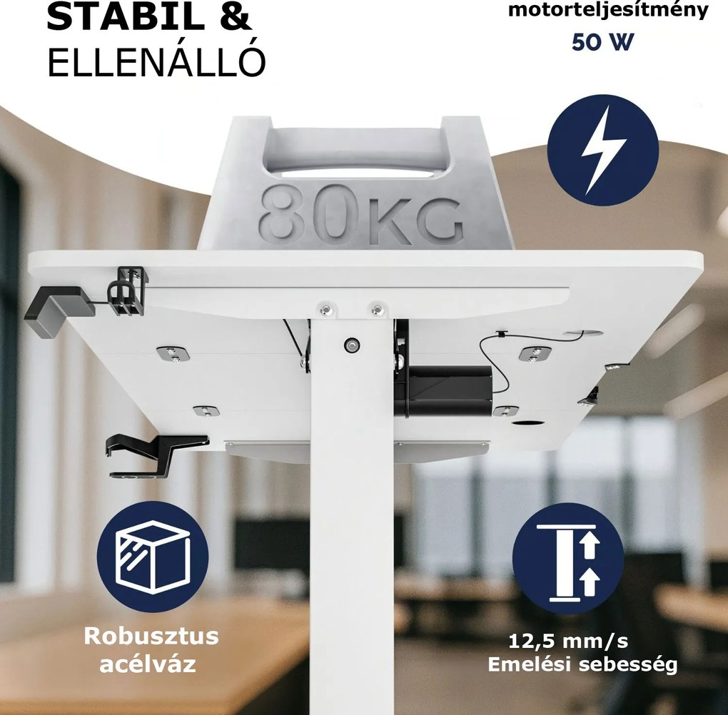 FLEXI állítható magasságú irodai íróasztal, 140x70x72–117cm, fehér Casaria