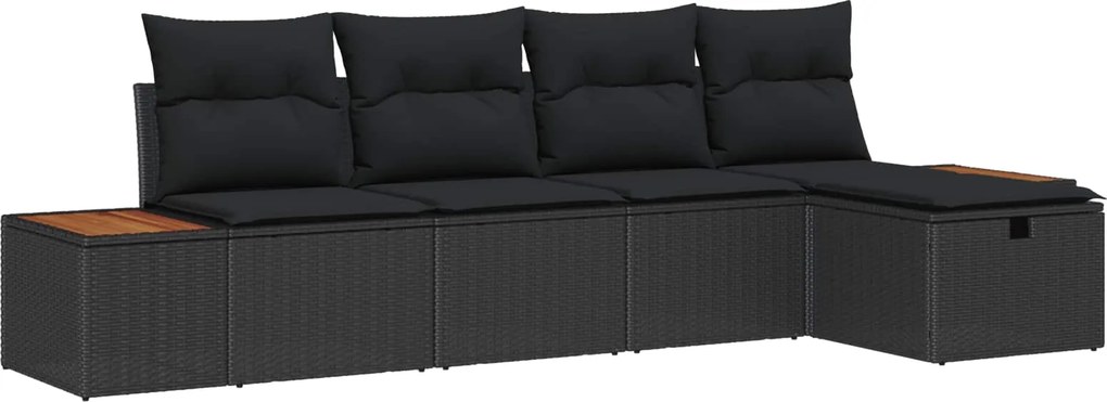 vidaXL Kerti Kanapé Szett párnával 5 pcs Fekete Poli rattan