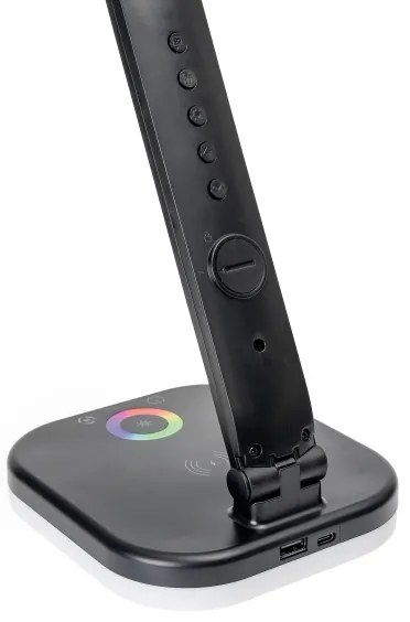 LED RGBW Dimmelhető lámpa vezeték nélküli töltéssel, kijelzővel, USB porttal 6W/5V 3000-6500K fekete