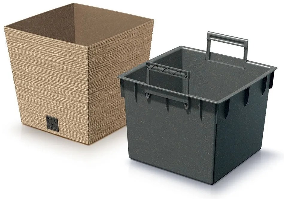 Prosperplast FURU SQUARE LOW ECO WOOD kaspó 24 cm naturo