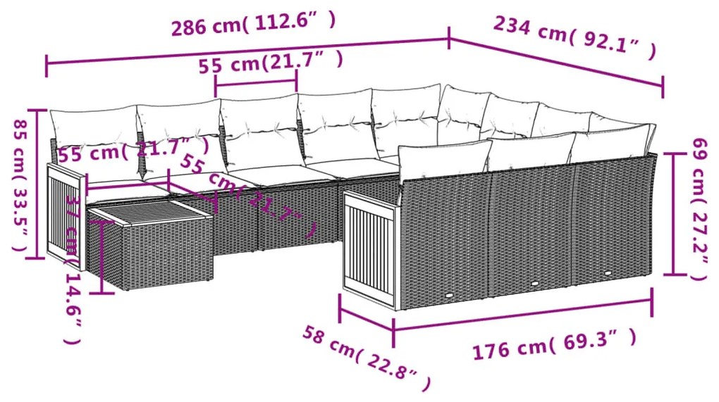 11 részes szürke polyrattan kerti ülőgarnitúra párnákkal