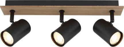 Globo 57905-3 Mennyezeti lámpa, fekete matt fém spotlámpa, sötét fa mintázatú MDF, HxSzxM: 410x60x152mm, 3x GU10 35W 230V izzók nélkül