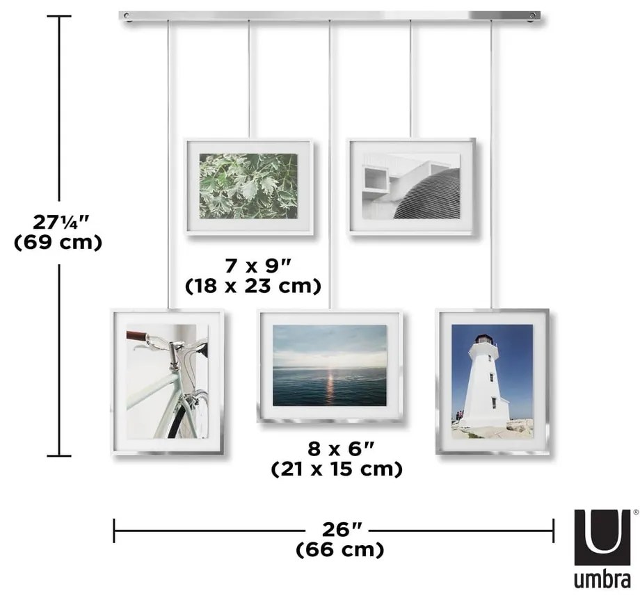 Ezüstszínű fém fali képkeret szett 5 db-os 70x80 cm Exhibit – Umbra