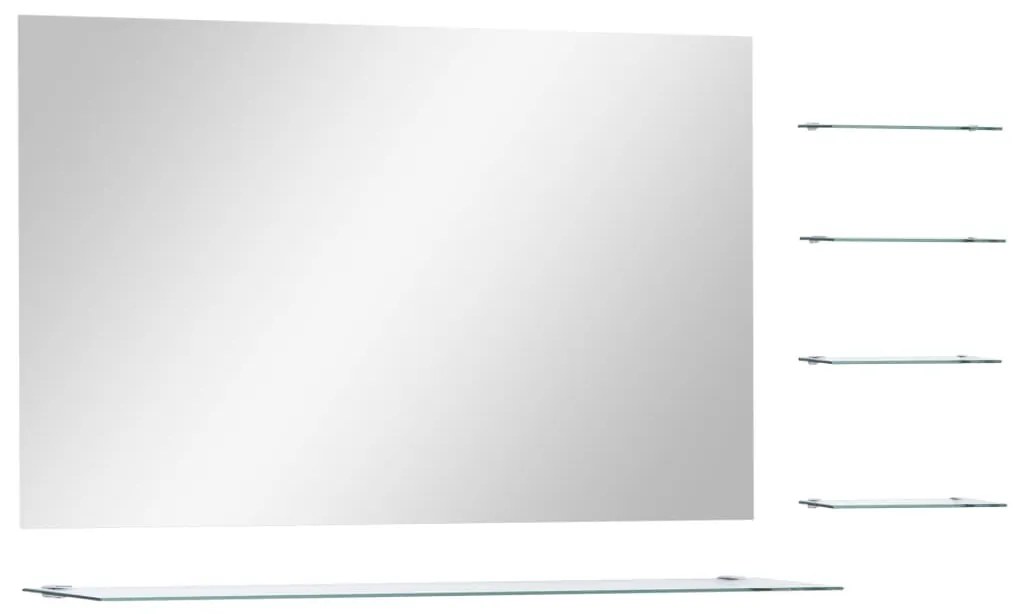 ezüstszínű falitükör 5 polccal 100 x 60 cm