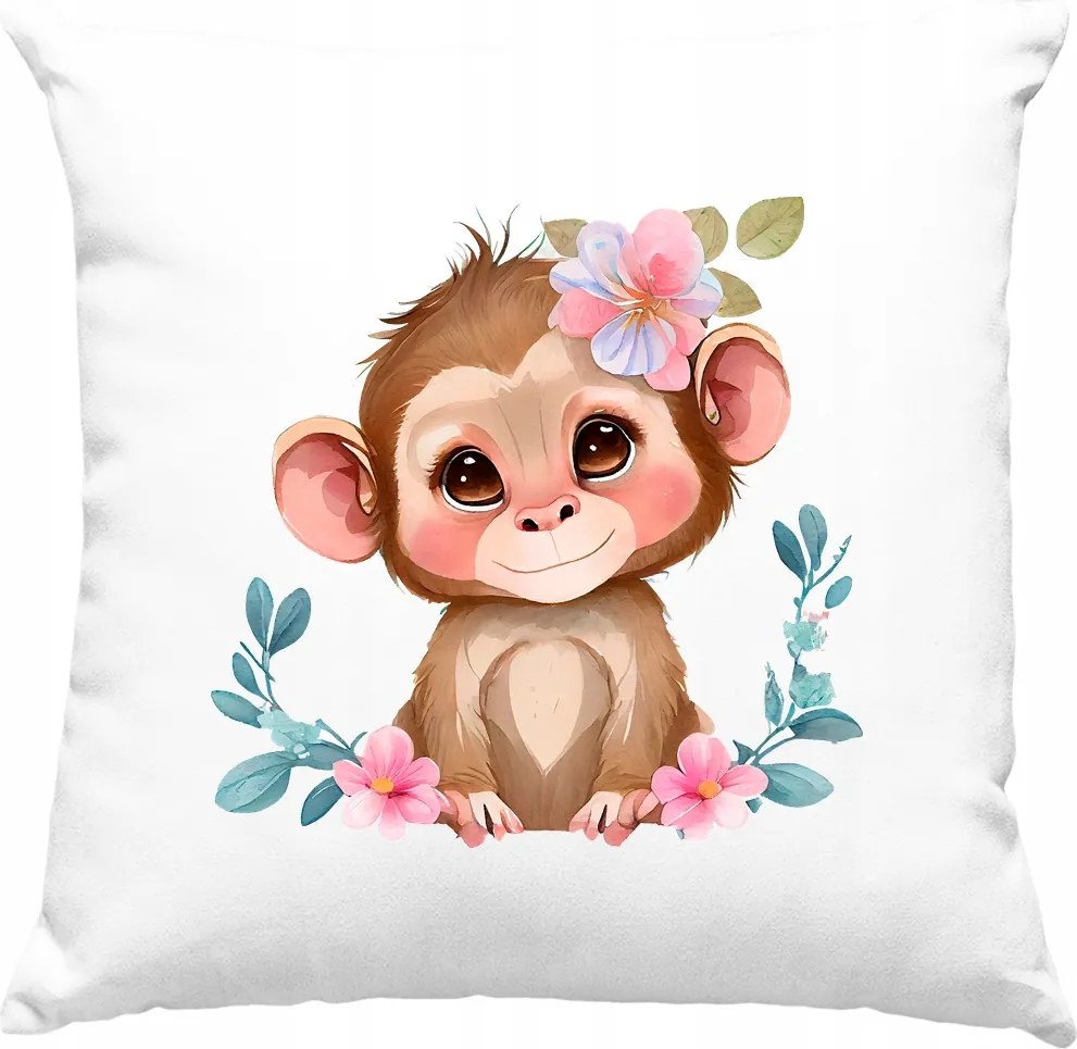 Párna Édes Majom Virágos Fehér