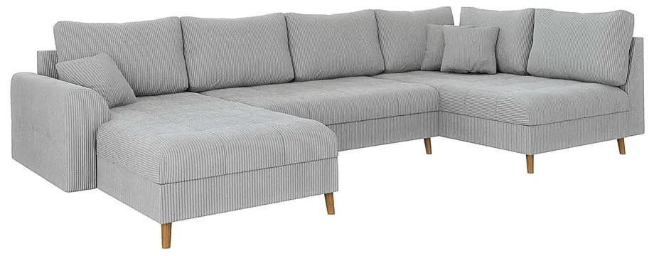 Világosszürke kordbársony sarokkanapé (bal oldali-U alakú) Ariella – Ropez