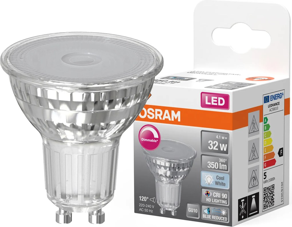 Led izzó PAR16 Reflektor GU10 4.1W 32W 4000K CRI90 120° Tompítható