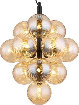 Globo 56146H Függesztett lámpa, fém matt fekete, borostyánszínű üveggolyók, kábel PVC fekete, magasság rövidíthető, ø: 395mm, M: 1200mm, 13x G9 LED 4W 230V izzók nélkül