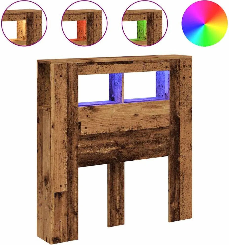 vidaXL antik fa színű szerelt fa LED-es fejtámla 100x18,5x103,5 cm