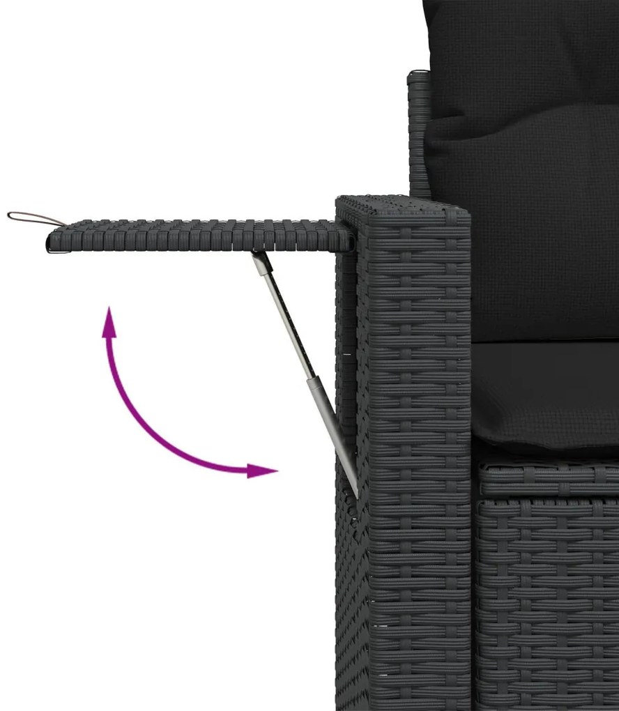 10 Darabos Kert Kanapészett Párnákkal Fekete Poli Rattan Akác, 3 Darabos Kert Étkező Szett Párnákkal Fekete Poli Rattan Akác